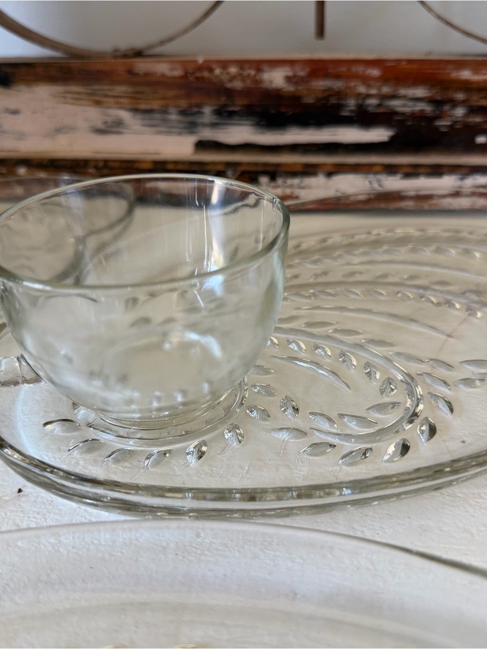 1950 Indian GlassClearCup & Plate Set - Transparent 4 total